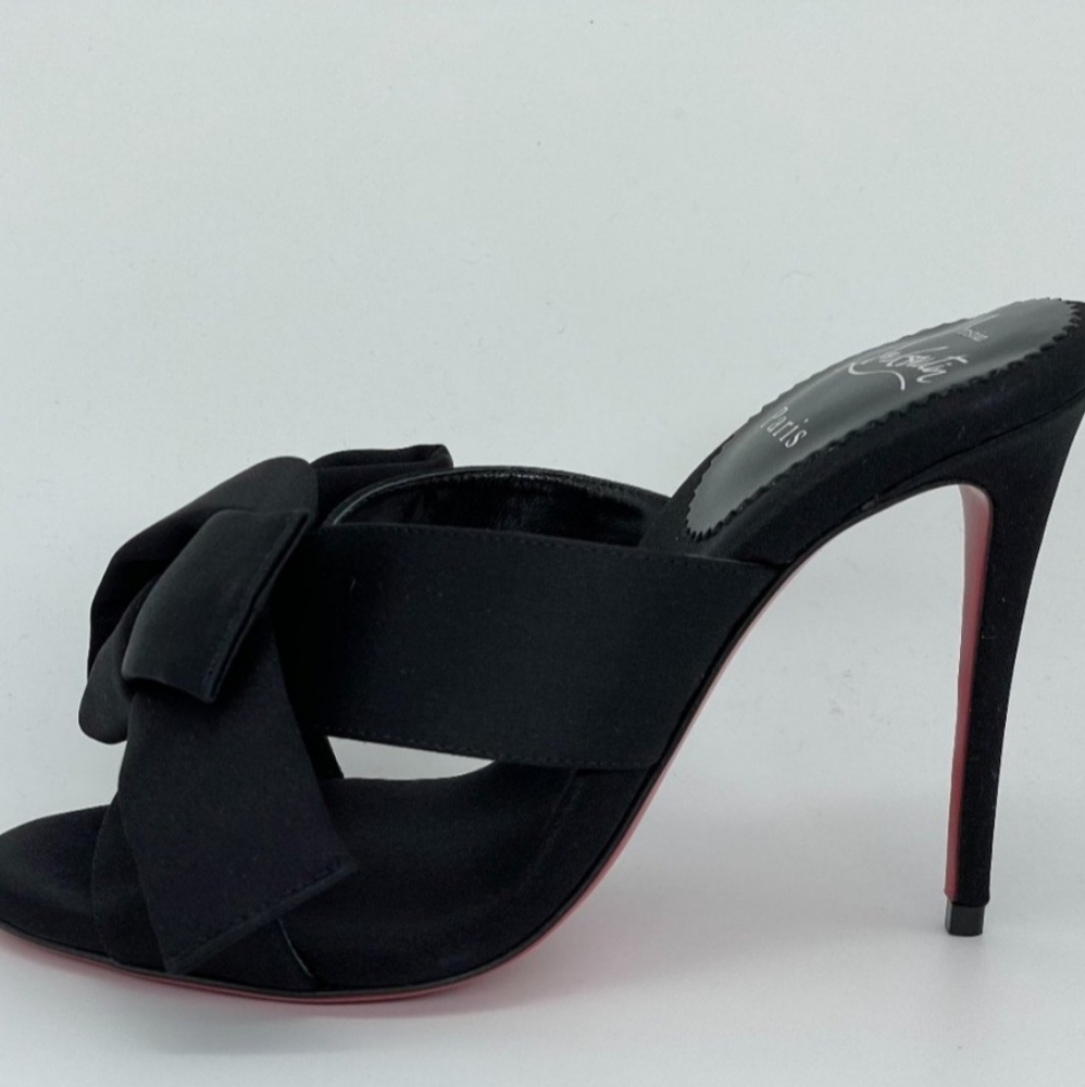 Christian Louboutin MATRICIA100 Crepe Satin Bow MuleSandals Heels Shoes